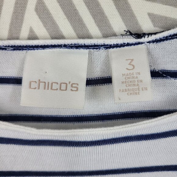 Chicos Size 3 XL Top T-Shirt Casual Lace Shoulder Detail Blue White Stripe - Picture 5 of 6